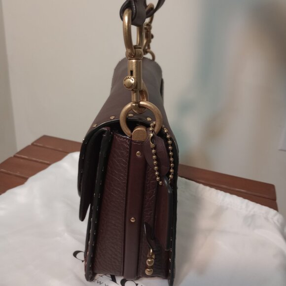 Coach Dreamer Shoulder Leather and Suede Bag With Rivets Oxblood - Picture 5 of 12